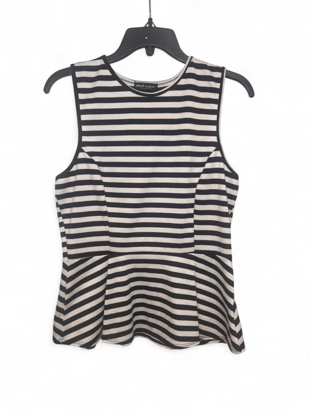About A Girl Black and White Striped Peplum Tank